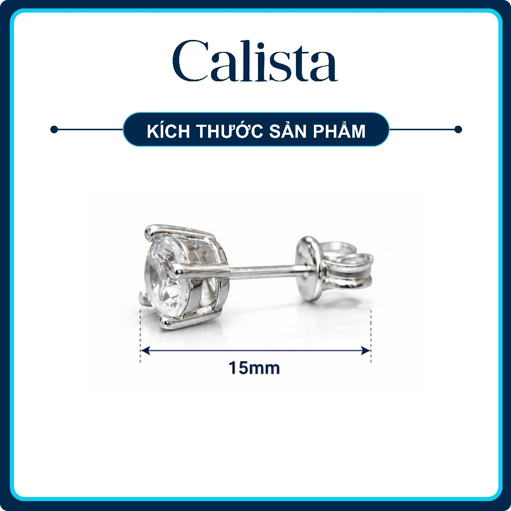  Khuyên tai nữ nụ đá bạc S925 Mạ Rhodium Calista Đính Đá CZ lấp lánh cao cấp 