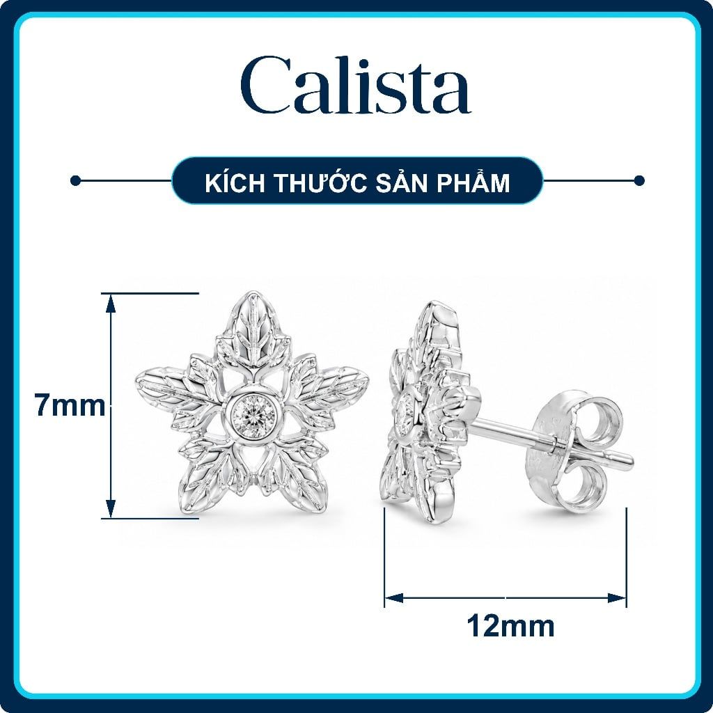  Khuyên tai hình bông tuyêt bạc S925 nữ Calista Đính Đá CZ lấp lánh cao cấp 