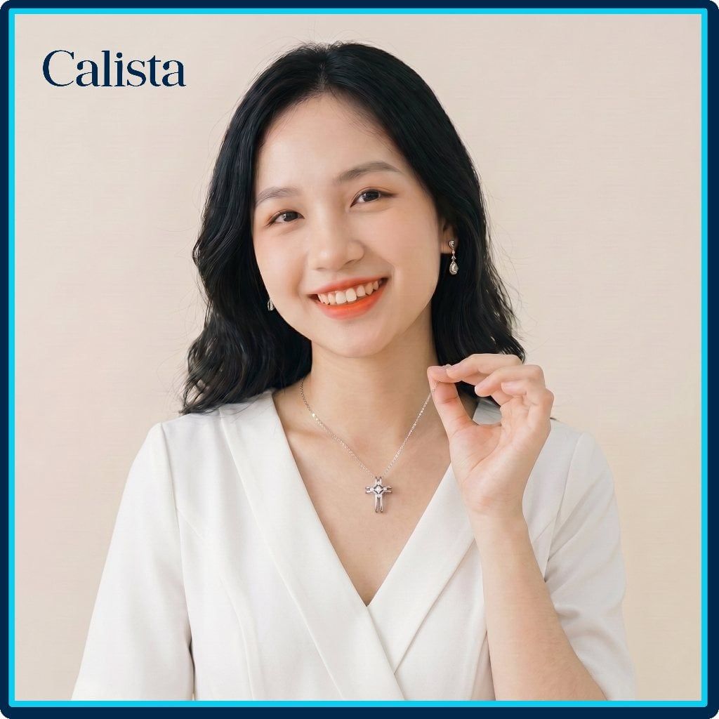  Dây chuyền bạc nữ Calista chữ thập mặt đá CZ sang trọng, lấp lánh 