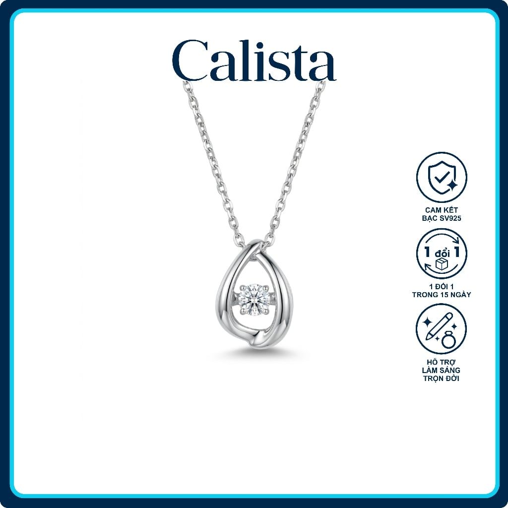  Dây chuyền bạc nữ Calista Dancing Stone hình giọt nước cách điệu mạ Rhodium 
