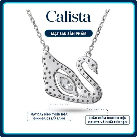Dây Chuyền Bạc S925 Calista Mặt Hình Thiên Nga mạ Rhodium Đính Đá CZ Cao Cấp,