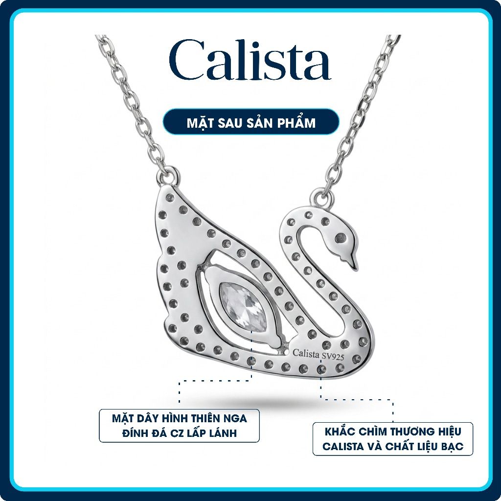  Dây Chuyền Bạc S925 Calista Mặt Hình Thiên Nga mạ Rhodium Đính Đá CZ Cao Cấp, 
