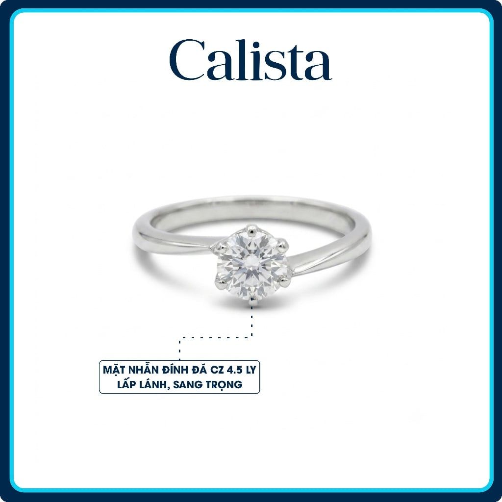  Nhẫn bạc nữ Calista ổ đá 6 chấu xoáy lệch tâm sang trọng 