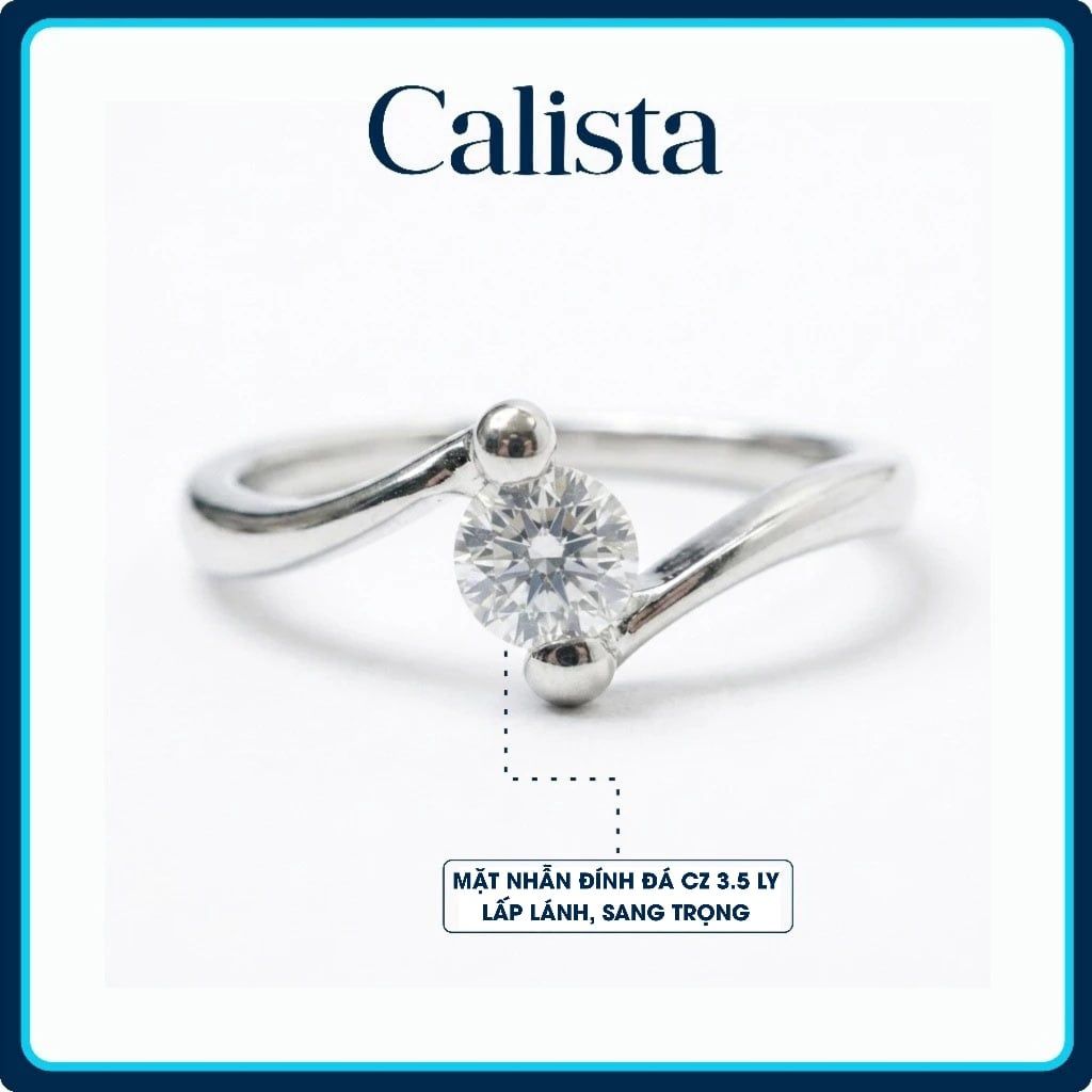  Nhẫn bạc nữ Calista ổ đá hai chấu xoáy sang trọng 