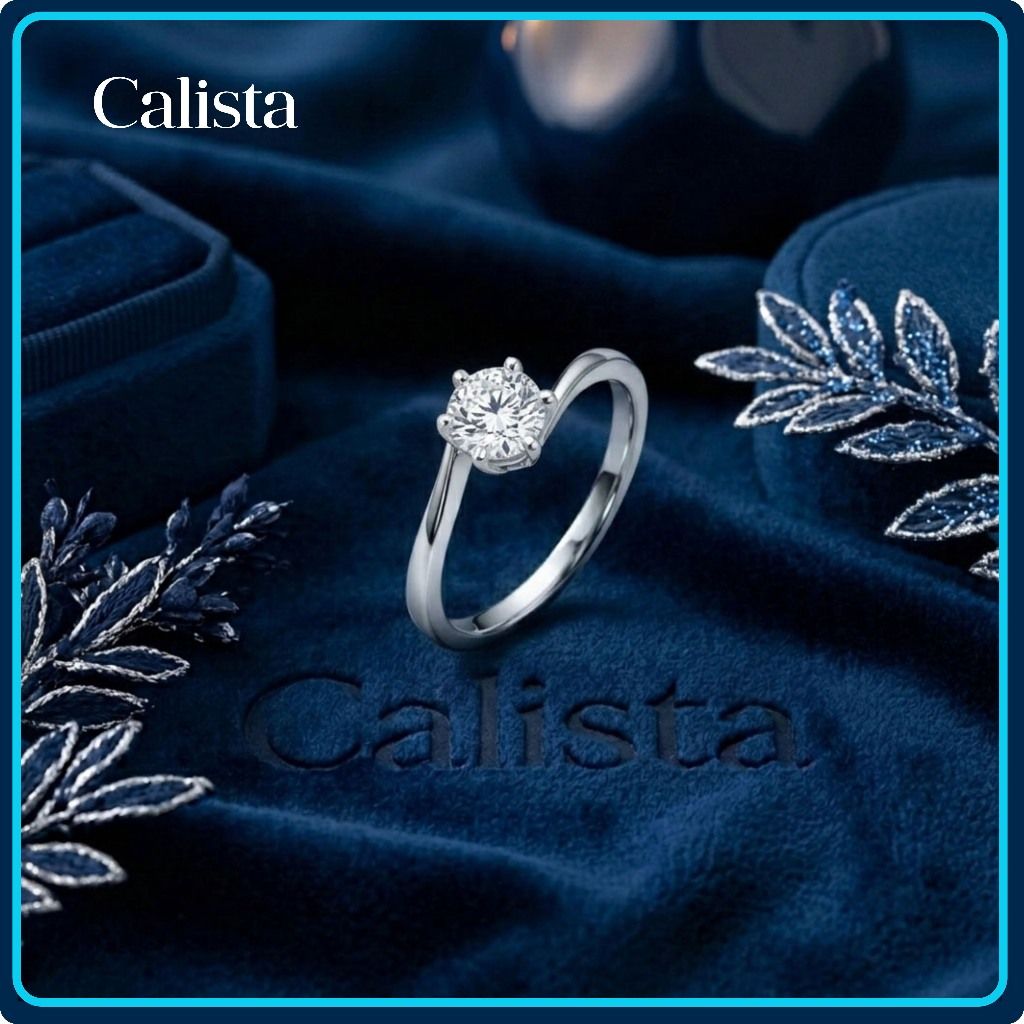 Nhẫn bạc nữ Calista ổ đá 6 chấu xoáy lệch tâm sang trọng 