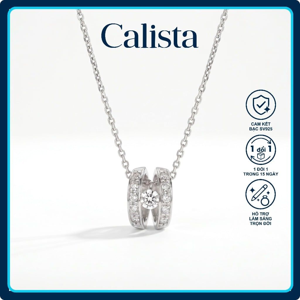  Dây chuyền bạc nữ Calista mặt Double Ring đá CZ 4.5 ly lấp lánh 
