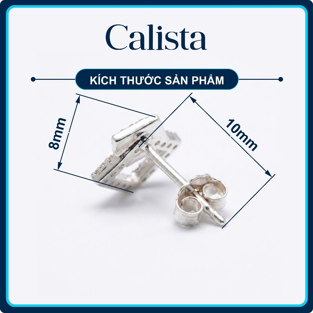  Khuyên tai mặt vuông kép nạm đá CZ bạc SV925 Calista lấp lánh cao cấp 