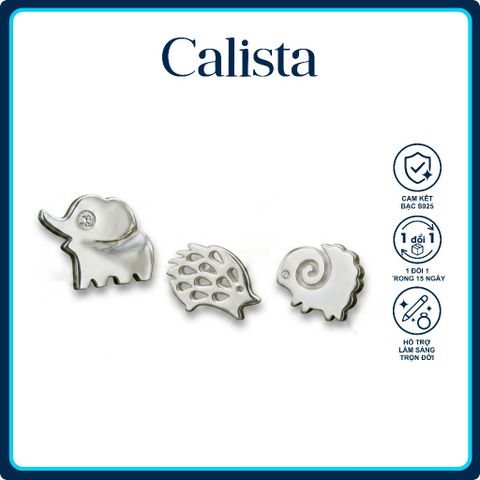 Khuyên tai nữ hình thú bạc S925 Mạ Rhodium Calista Đính Đá CZ lấp lánh cao cấp