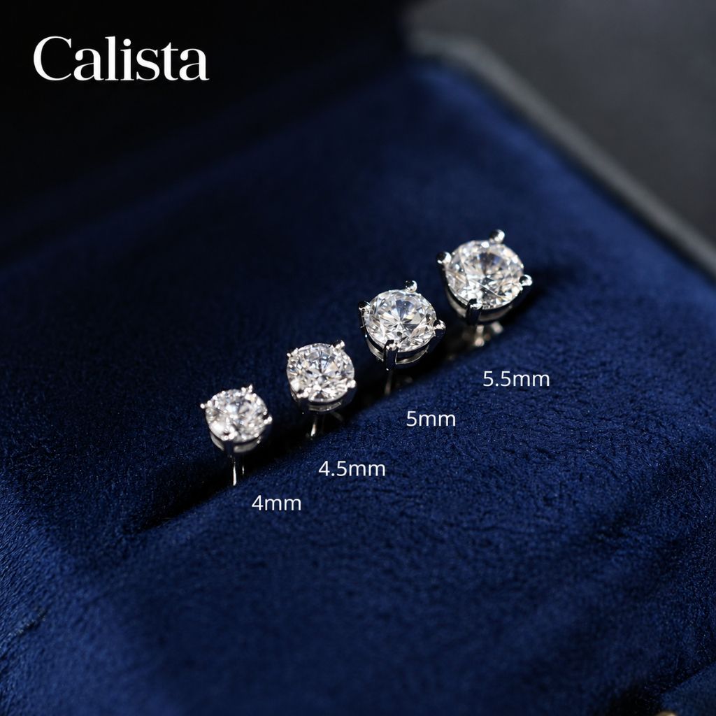  Khuyên tai nữ nụ đá bạc S925 Mạ Rhodium Calista Đính Đá CZ lấp lánh cao cấp 