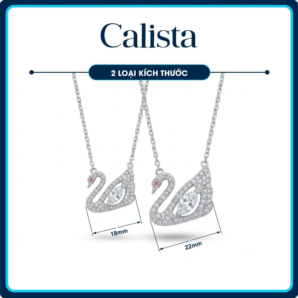  Dây Chuyền Bạc S925 Calista Mặt Hình Thiên Nga mạ Rhodium Đính Đá CZ Cao Cấp, 