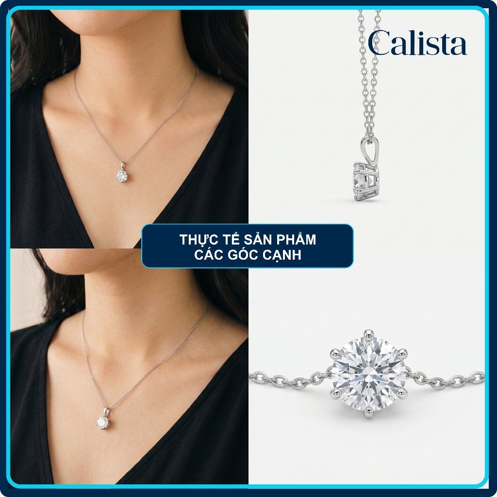  Dây chuyền bạc nữ Calista mặt đá CZ 8 ly sang trọng, lấp lánh 