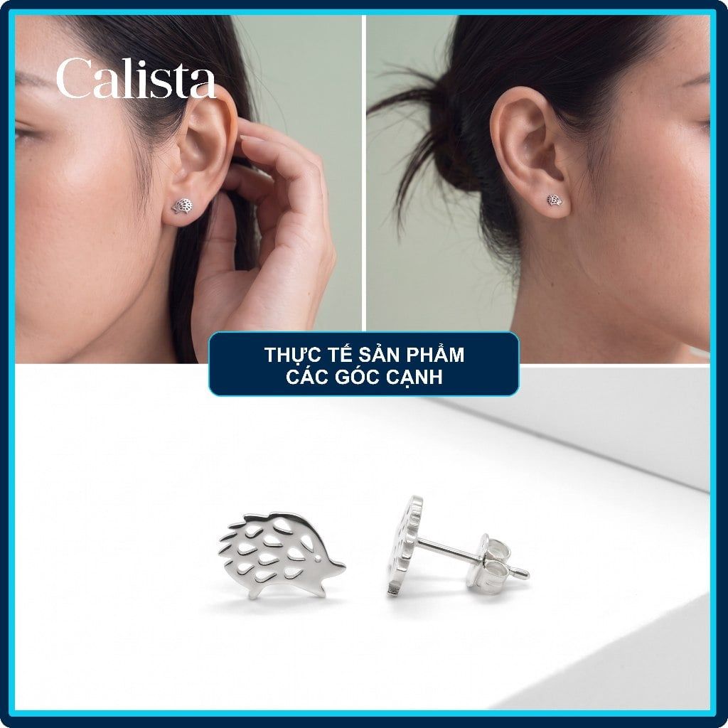  Khuyên tai nữ hình thú bạc S925 Mạ Rhodium Calista Đính Đá CZ lấp lánh cao cấp 