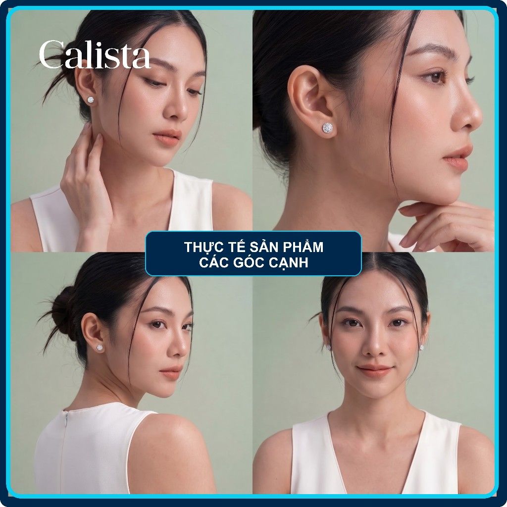  Khuyên tai nữ hình hoa đính đá CZ bạc S925 Calista lấp lánh cao cấp 