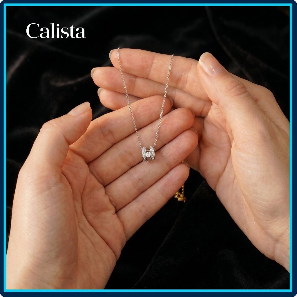  Dây chuyền bạc nữ Calista mặt Double Ring đá CZ 4.5 ly lấp lánh 