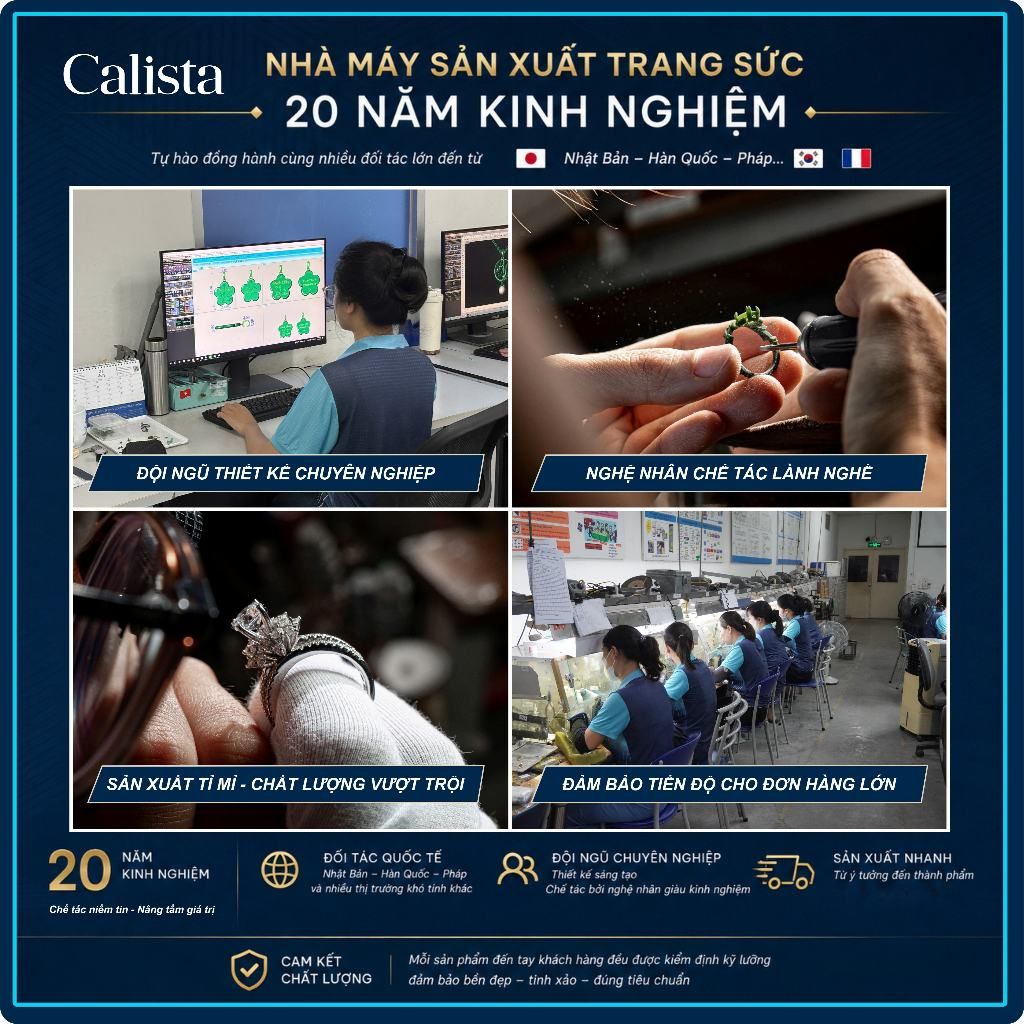  Nhẫn bạc nữ Calista ổ đá 6 chấu xoáy lệch tâm sang trọng 