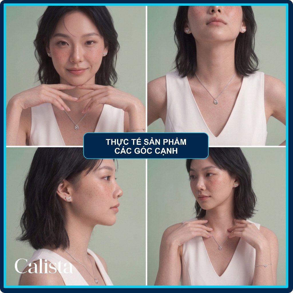  Dây chuyền bạc nữ Calista Dancing Stone hình giọt nước cách điệu mạ Rhodium 