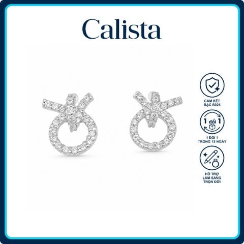 Khuyên tai nữ hình nơ đính đá CZ bạc S925 Calista lấp lánh cao cấp