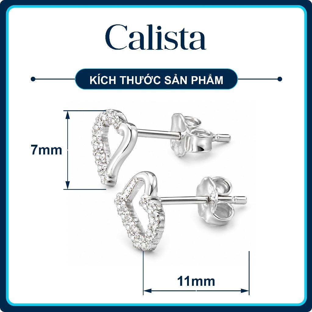  Khuyên tai nữ hình hai nửa trái tim bạc S925 Calista Đính Đá CZ lấp lánh cao cấp 
