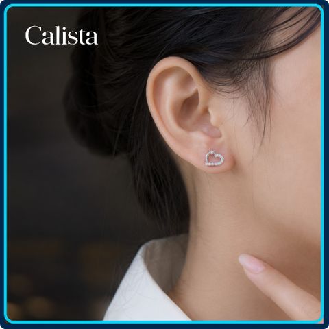 Khuyên tai nữ hình hai nửa trái tim bạc S925 Calista Đính Đá CZ lấp lánh cao cấp