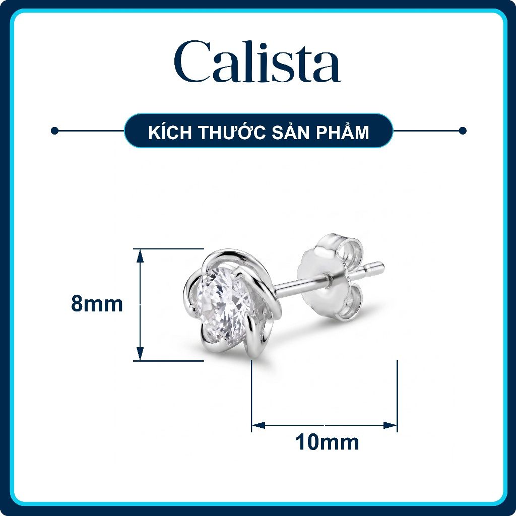  Khuyên tai nam nữ nụ đá CZ 5.5 ly kiểu bông hoa bạc S925 Calista lấp lánh cao cấp 