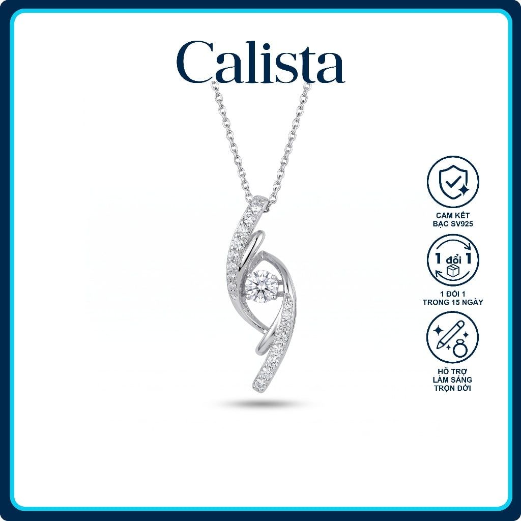  Dây chuyền bạc nữ Calista Dancing Stone hình dải lụa đính đá CZ 