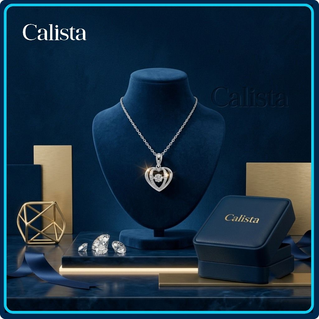  Dây chuyền bạc nữ Dancing Stone mạ Rhodium hình trái tim cách điệu đính đá CZ 