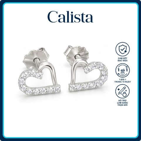 Khuyên tai nữ hình hai nửa trái tim bạc S925 Calista Đính Đá CZ lấp lánh cao cấp