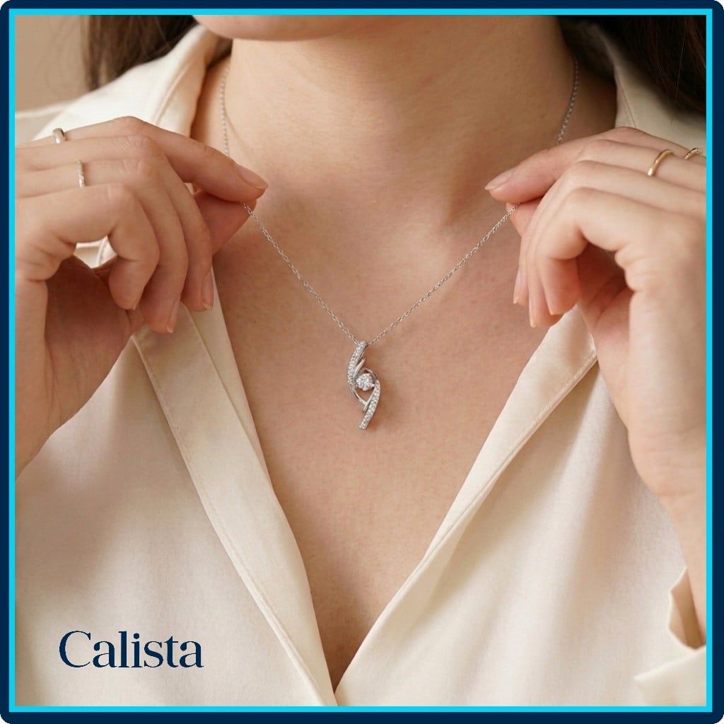  Dây chuyền bạc nữ Calista Dancing Stone hình dải lụa đính đá CZ 