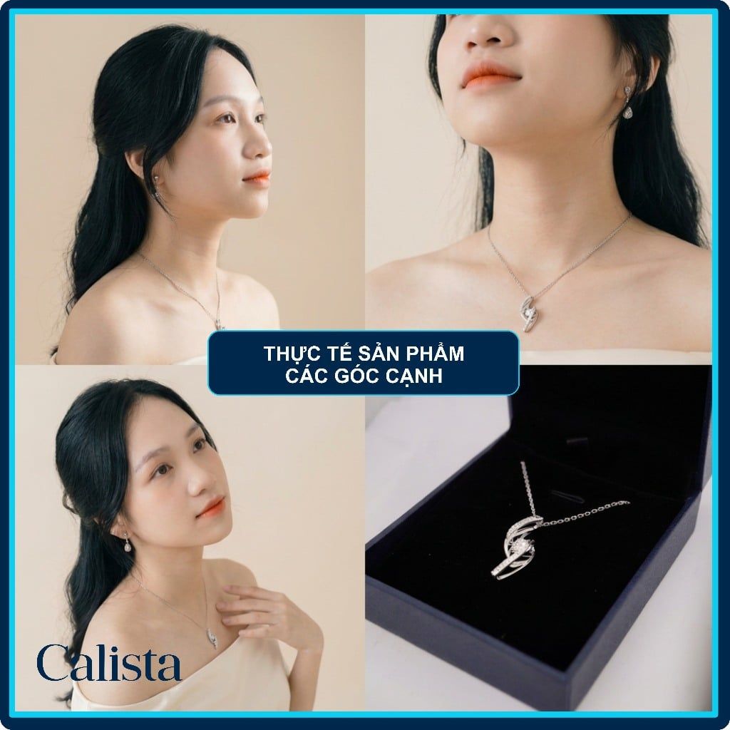  Dây chuyền bạc nữ Calista Dancing Stone hình dải lụa đính đá CZ 