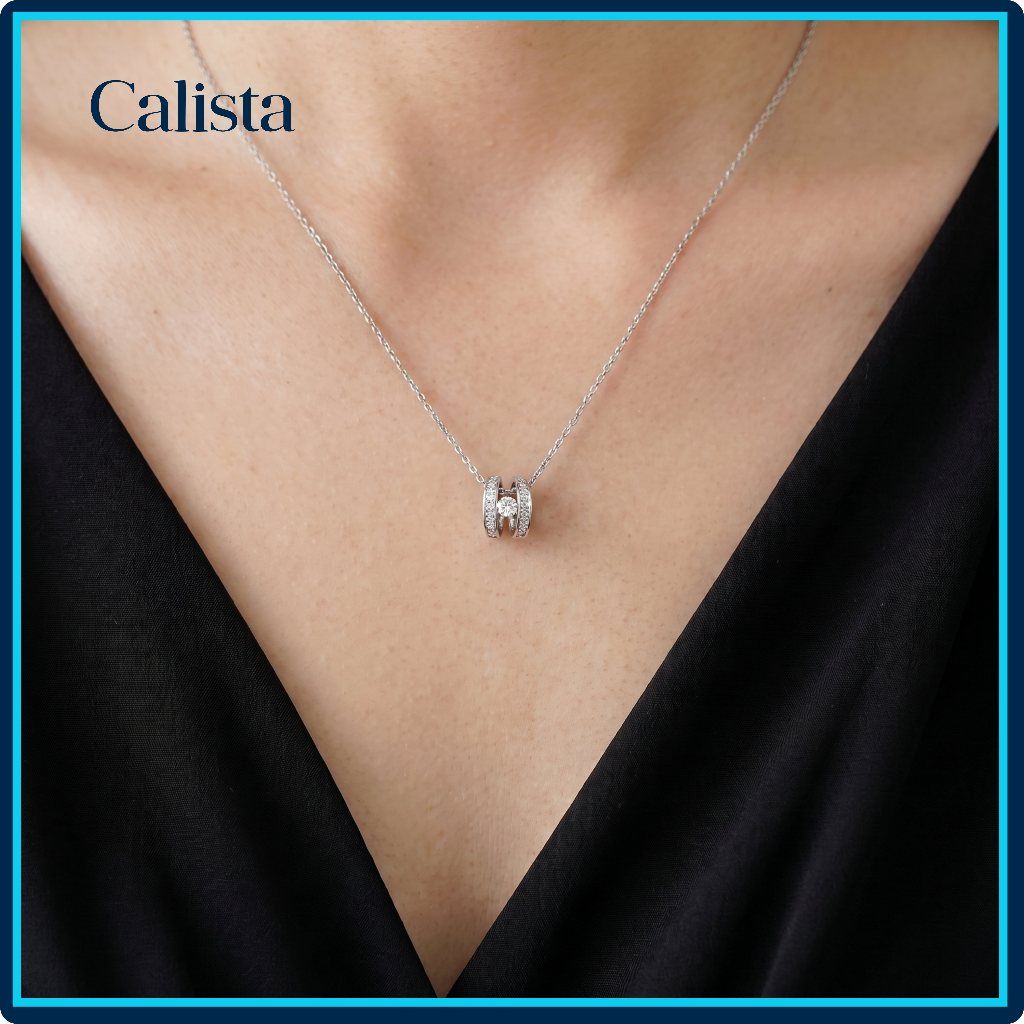  Dây chuyền bạc nữ Calista mặt Double Ring đá CZ 4.5 ly lấp lánh 