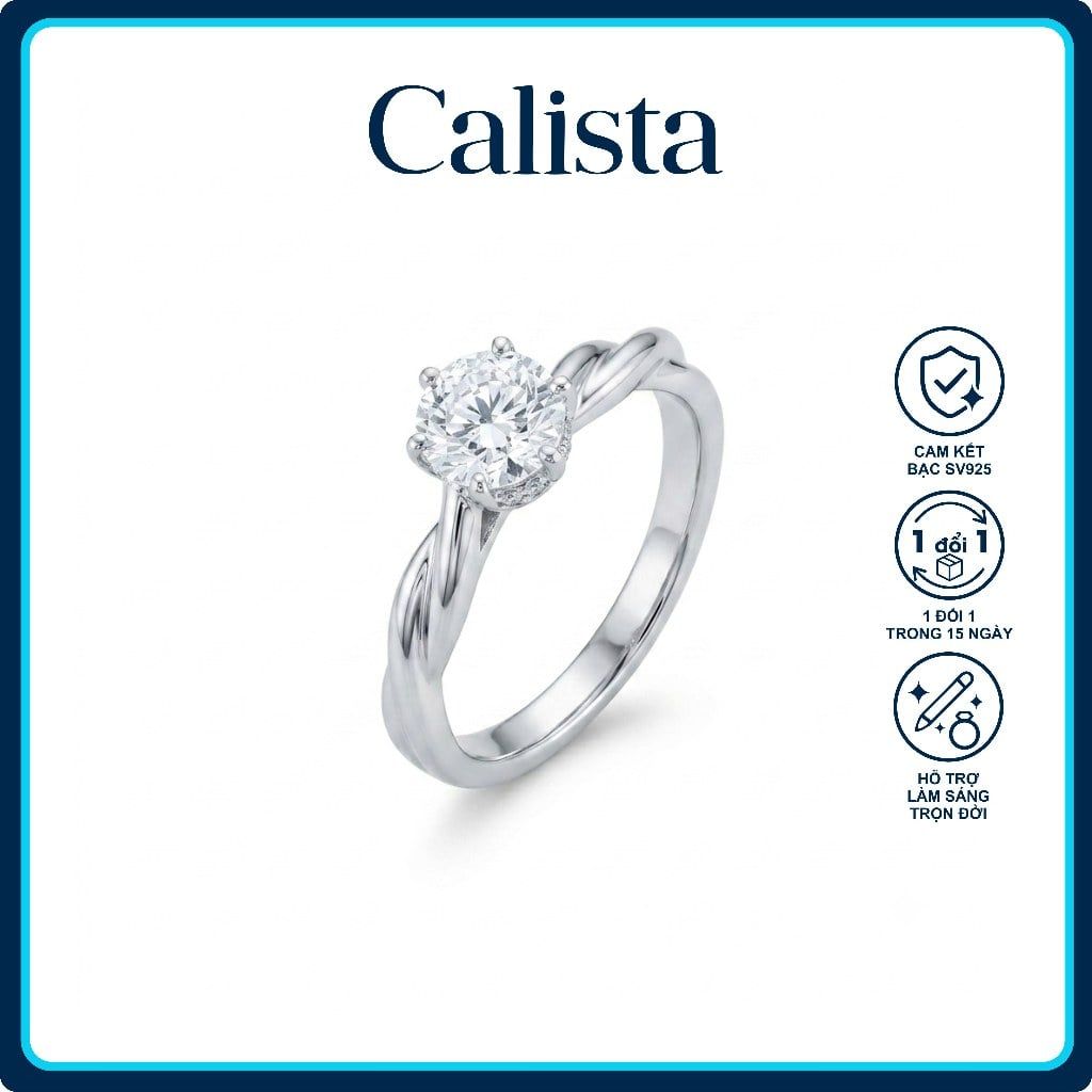  Nhẫn bạc nữ Calista ổ đá 6 chấu xoáy Twist sang trọng 