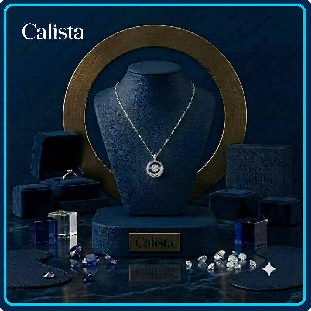  Dây chuyền bạc nữ Calista Dancing Stone mạ Rhodium hình ngân hà cách điệu đính đá CZ 