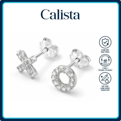 Khuyên tai hình chữ X O bạc S925 nữ Calista Đính Đá CZ lấp lánh cao cấp