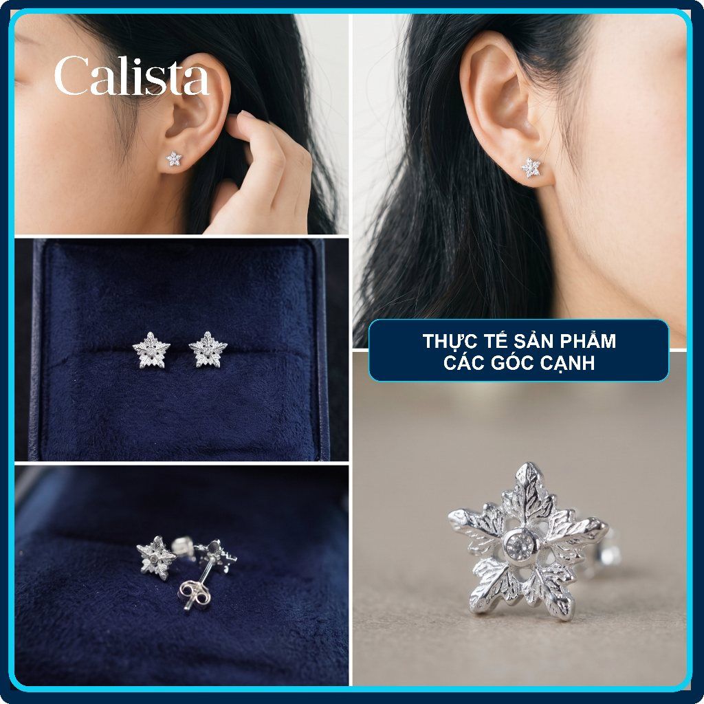  Khuyên tai hình bông tuyêt bạc S925 nữ Calista Đính Đá CZ lấp lánh cao cấp 