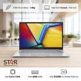  Laptop ASUS Vivobook 14 X1404MA-EB027W | Core 3 304, 8GB DDR5, SSD 512GB NVMe, 14" FHD IPS, Windows 11 Home, Bạc 