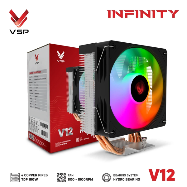 Tản nhiệt khí VSP V12 Infinity | RGB, Đen 