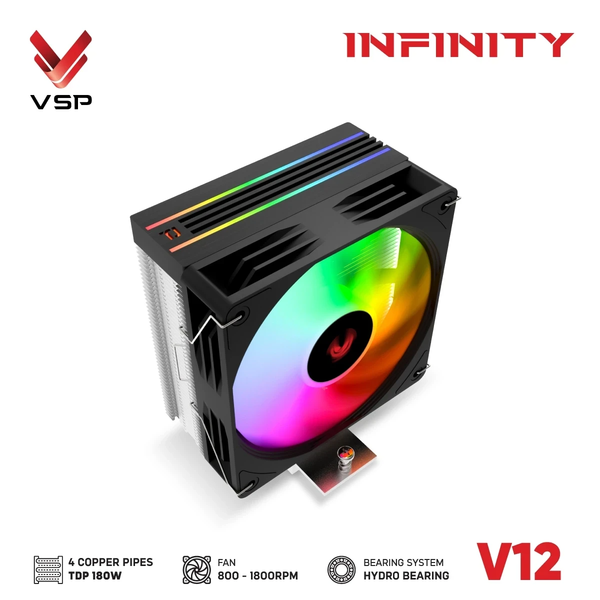  Tản nhiệt khí VSP V12 Infinity | RGB, Đen 