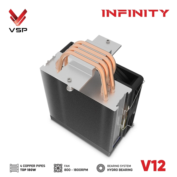  Tản nhiệt khí VSP V12 Infinity | RGB, Đen 