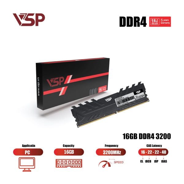  RAM PC VSP 16GB DDR4 | (1x16GB), 3200MHz, Intel/AMD DDR4-16GDDR0172 
