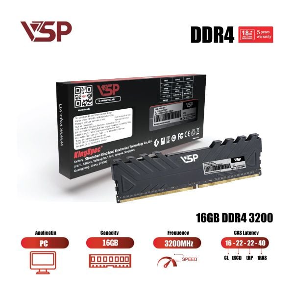  RAM PC VSP 16GB DDR4 | (1x16GB), 3200MHz, Intel/AMD DDR4-16GDDR0172 