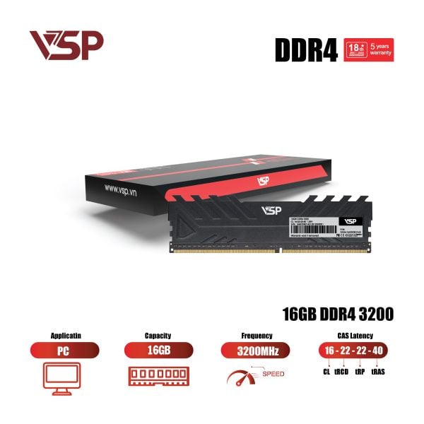  RAM PC VSP 16GB DDR4 | (1x16GB), 3200MHz, Intel/AMD DDR4-16GDDR0172 
