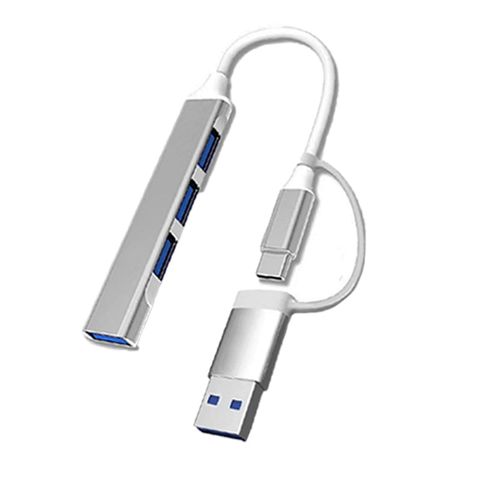 Bộ chia USB & Type-C ra 4 cổng USB (3*USB 2.0 + 1*USB 3.0) MingXin, Màu bạc
