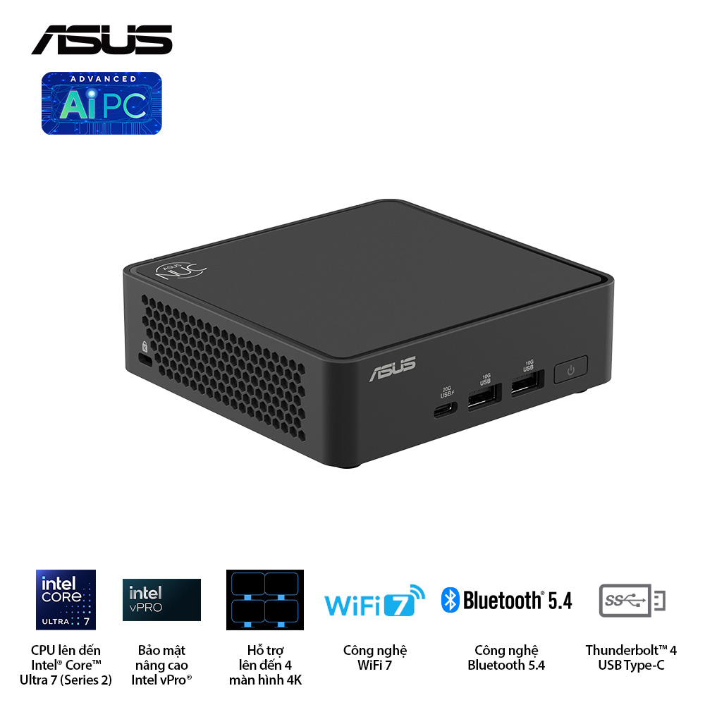 Máy Bộ NUC ASUS 15 Pro Slim | U300, 2xDDR5 5200MHz, 1xNVMe, 2xHDMI 2.1, 1xTypeC (BNUC15CRLIP00000)