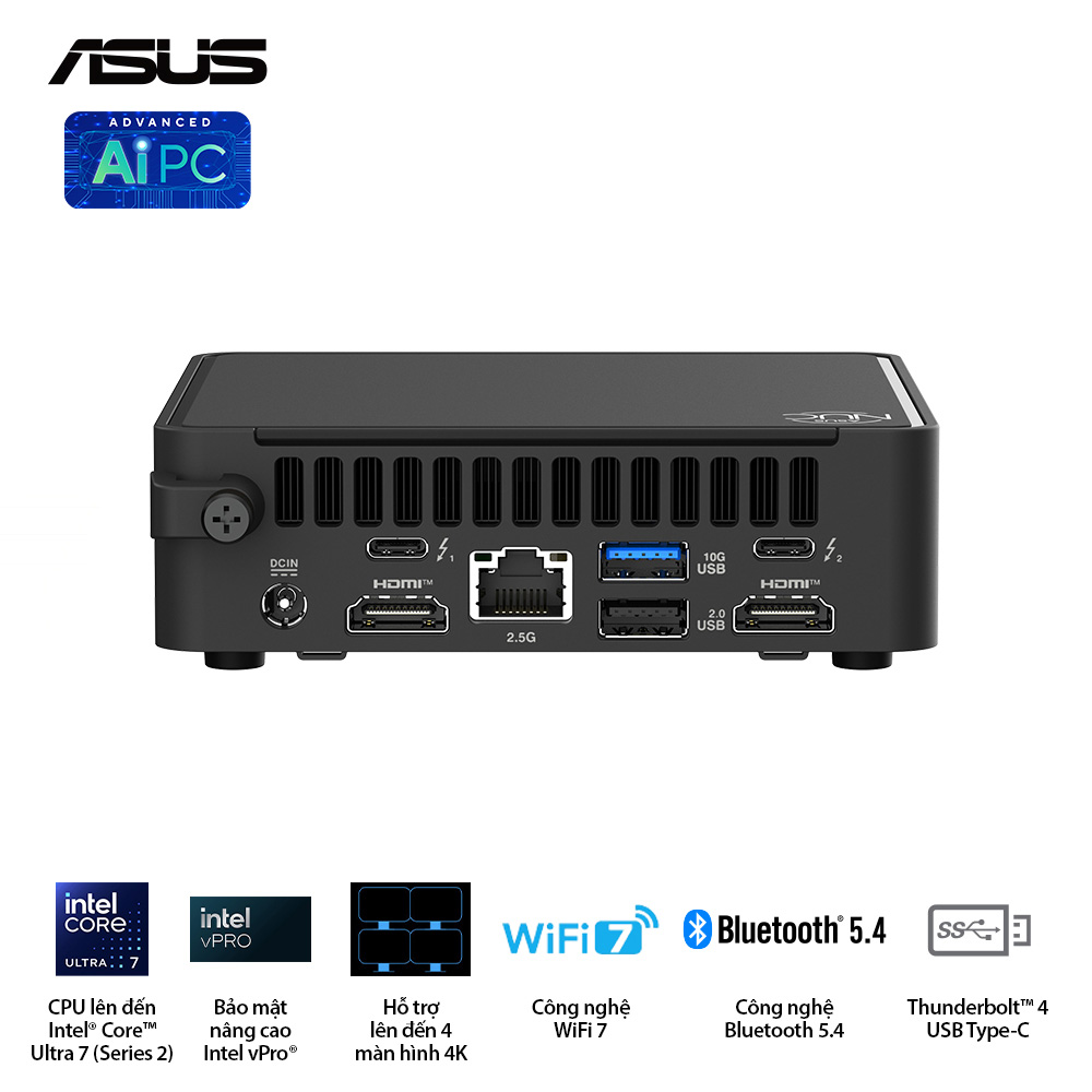Máy Bộ NUC ASUS 15 Pro Slim | U300, 2xDDR5 5200MHz, 1xNVMe, 2xHDMI 2.1, 1xTypeC (BNUC15CRLIP00000)