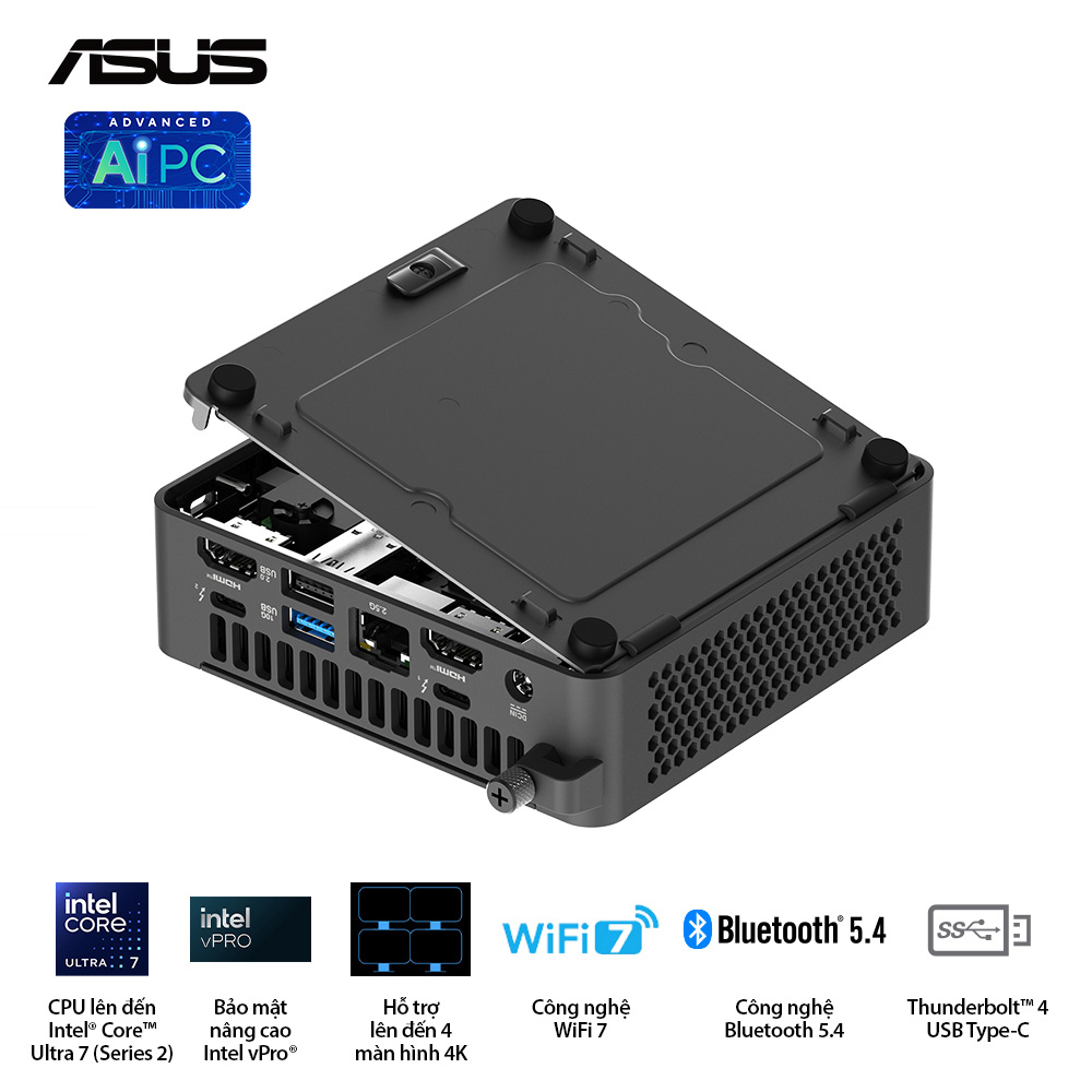 Máy Bộ NUC ASUS 15 Pro Slim | U300, 2xDDR5 5200MHz, 1xNVMe, 2xHDMI 2.1, 1xTypeC (BNUC15CRLIP00000)