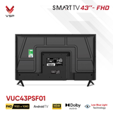  Smart Tivi Vsp VUC43PSF01 | 43" AndroidTV FHD HDR Dolby Audio Low Blue Light Remote HDMI Wifi LAN Bluetooth USB 