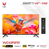  Smart Tivi Vsp VUC43PSF01 | 43" AndroidTV FHD HDR Dolby Audio Low Blue Light Remote HDMI Wifi LAN Bluetooth USB 