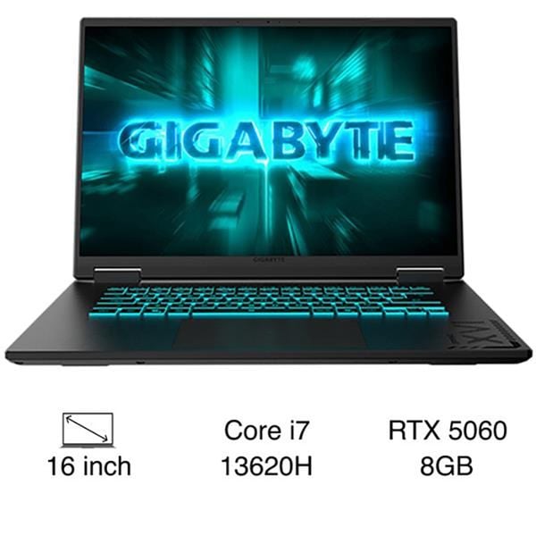  Laptop Gaming Gigabyte A16 CVHI3VN893SH (GA6H) | i7-13620H, 16GB DDR5, SSD 512GB NVMe, RTX 5060 8GB, 16" WUXGA 165Hz, RGB, Windows 11 SL, Đen 