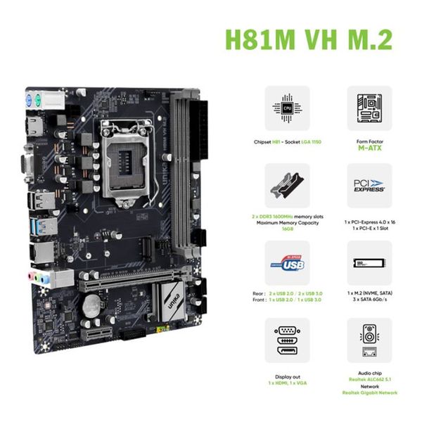  Mainboard Unika H81M.VH/M2 V1 DDR3 | LGA 1150, mATX, 2 khe RAM 