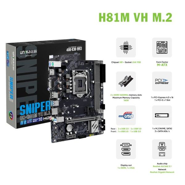  Mainboard Unika H81M.VH/M2 V1 DDR3 | LGA 1150, mATX, 2 khe RAM 